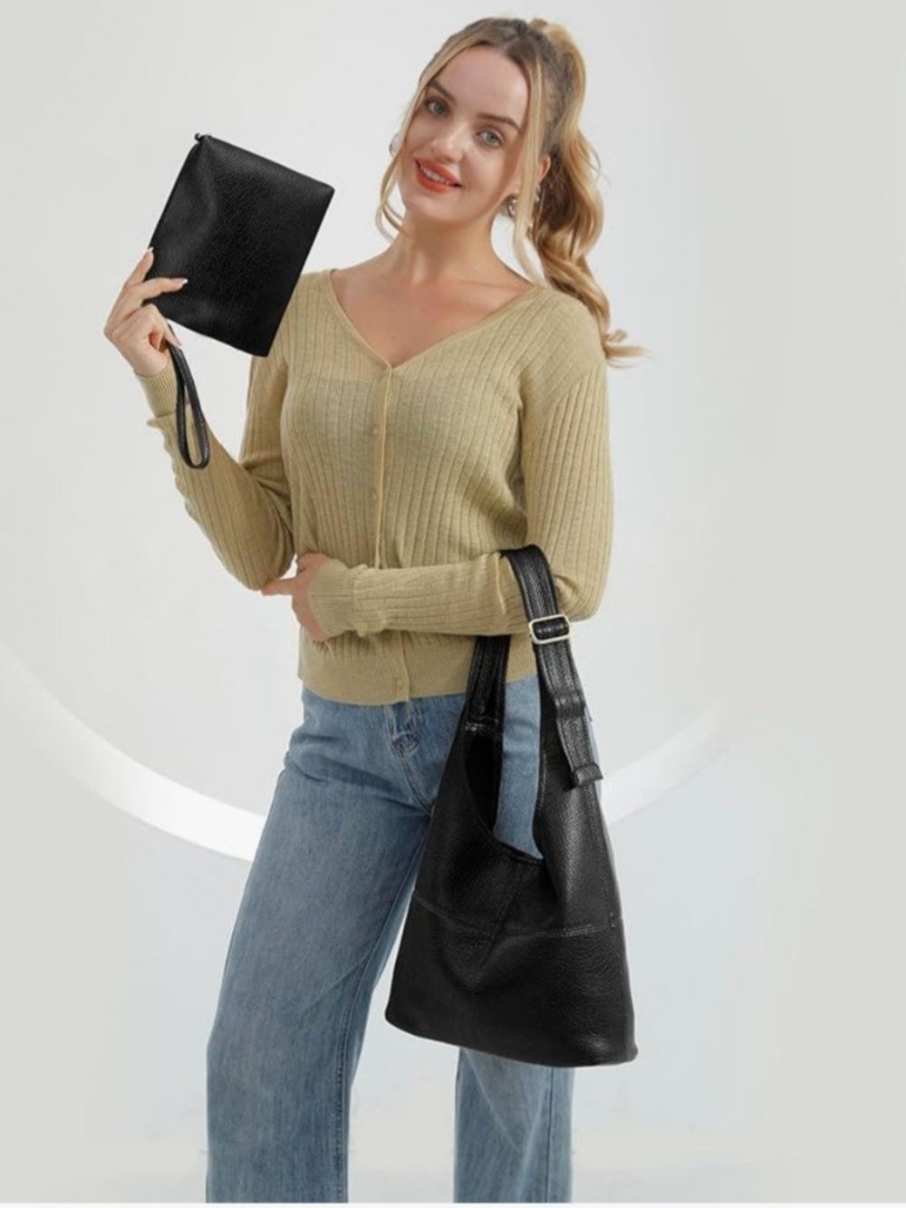 Montana West Black Hobo Shoulder Bag with Cosmetic Bag NWT - Picture 6 of 7